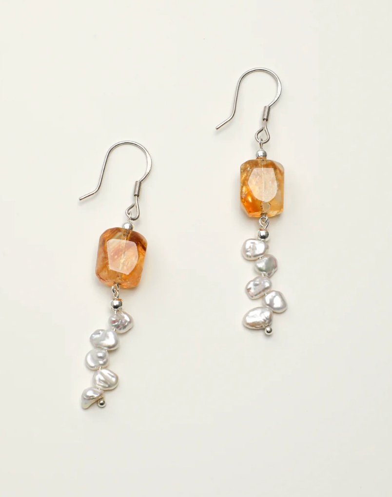 Solar Abundance Brazilian Citrine & Baroque Pearl Drop Earrings
