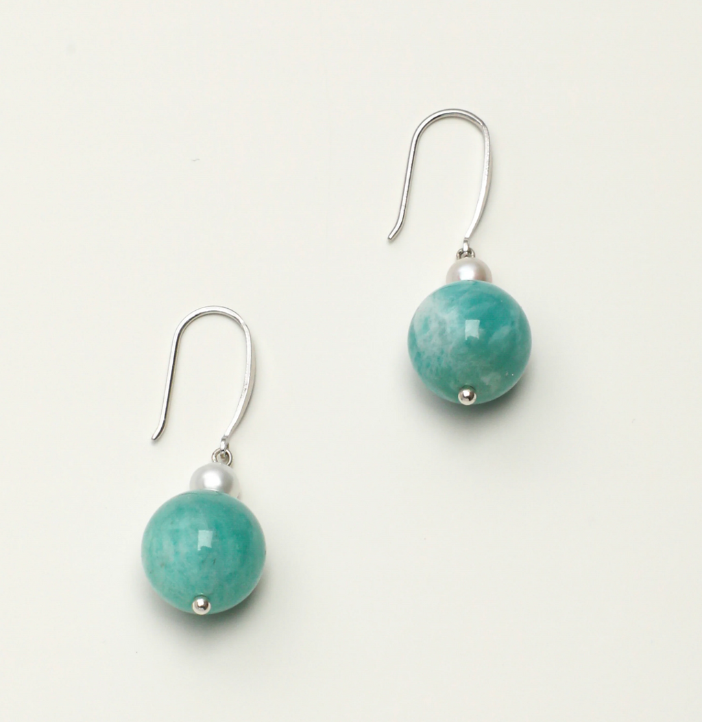 Veridian Echo Amazonite & Seed Pearl Drop Earrings