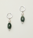 Verdant Echo Moss Agate & Seed Pearl Hoop Earrings