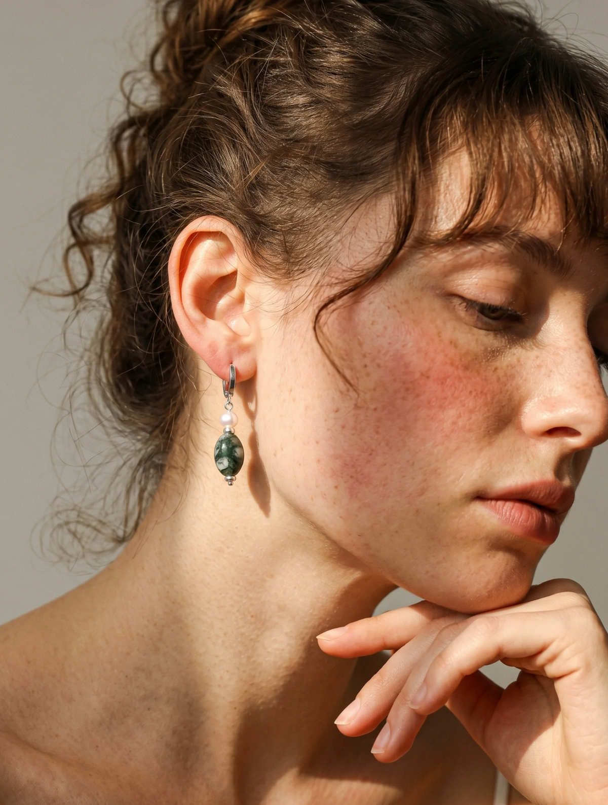 Verdant Echo Moss Agate & Seed Pearl Hoop Earrings