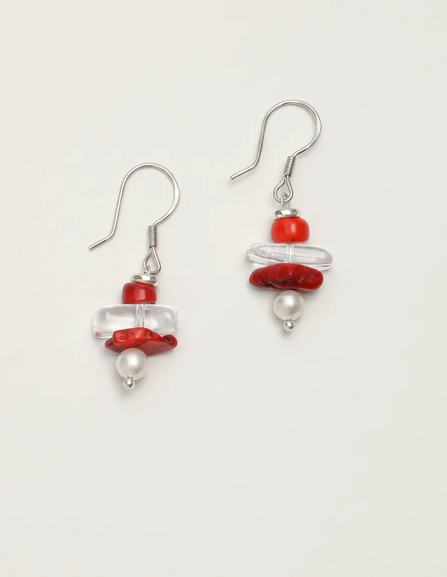 Crimson Radiance Red Bamboo Coral & Pearl Drop Earrings