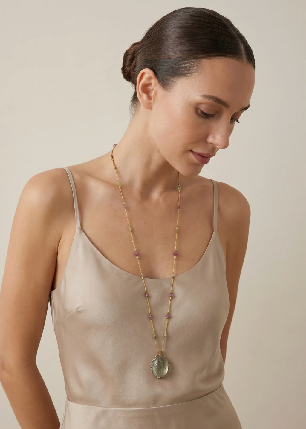 Verdant Flow Green Amethyst & Multi-Stone Long Necklace
