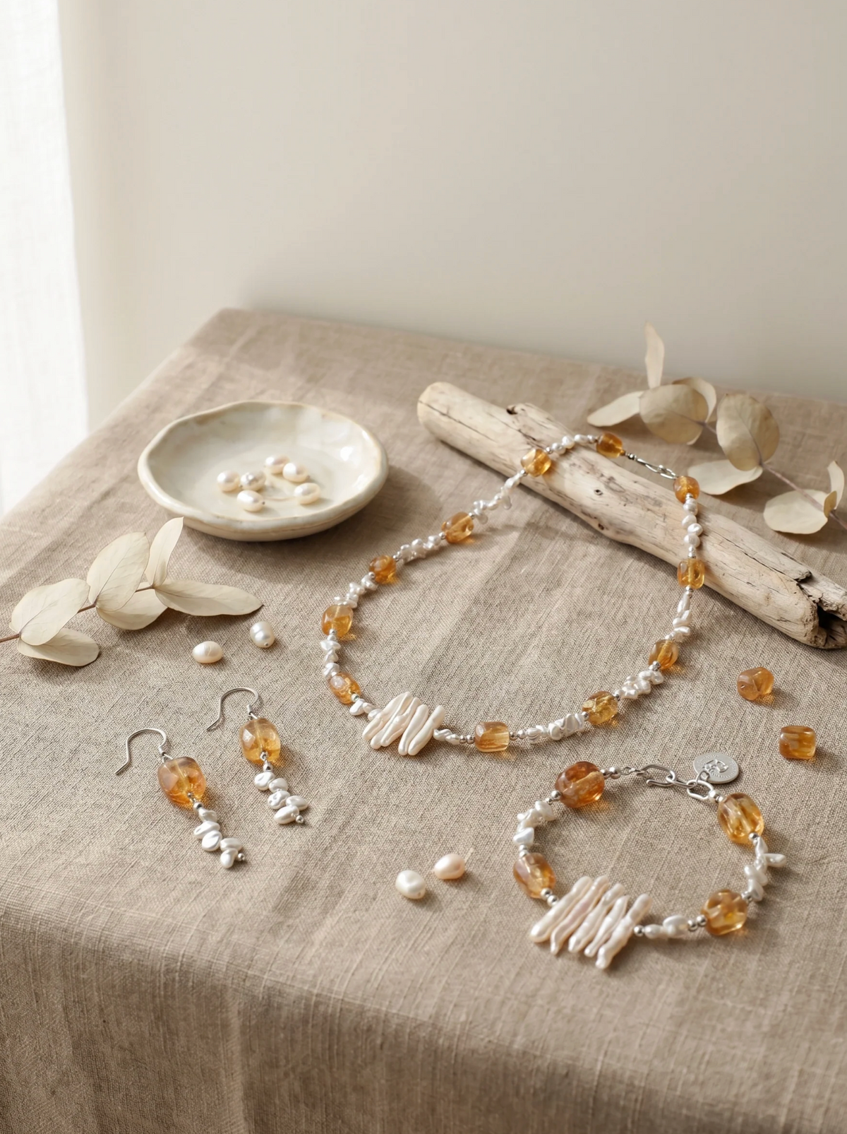 Solar Abundance Brazilian Citrine & Baroque Pearl Necklace