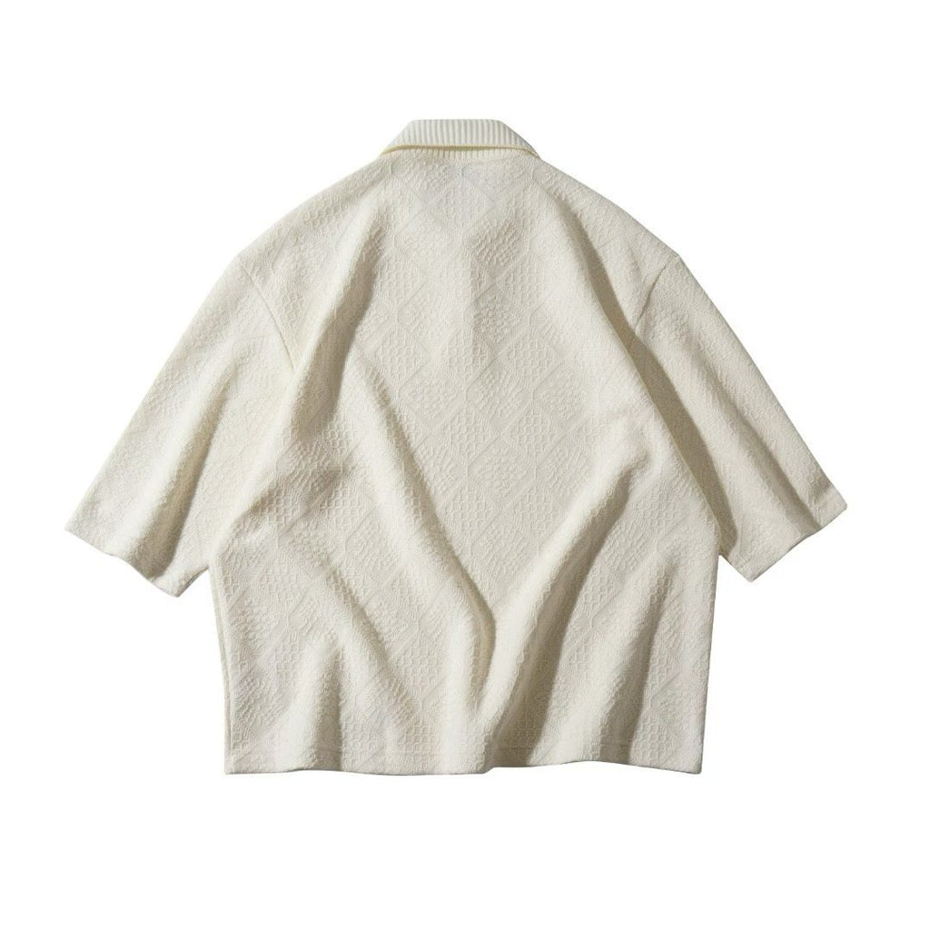 Textured Knit Polo Short-Sleeve Sweater