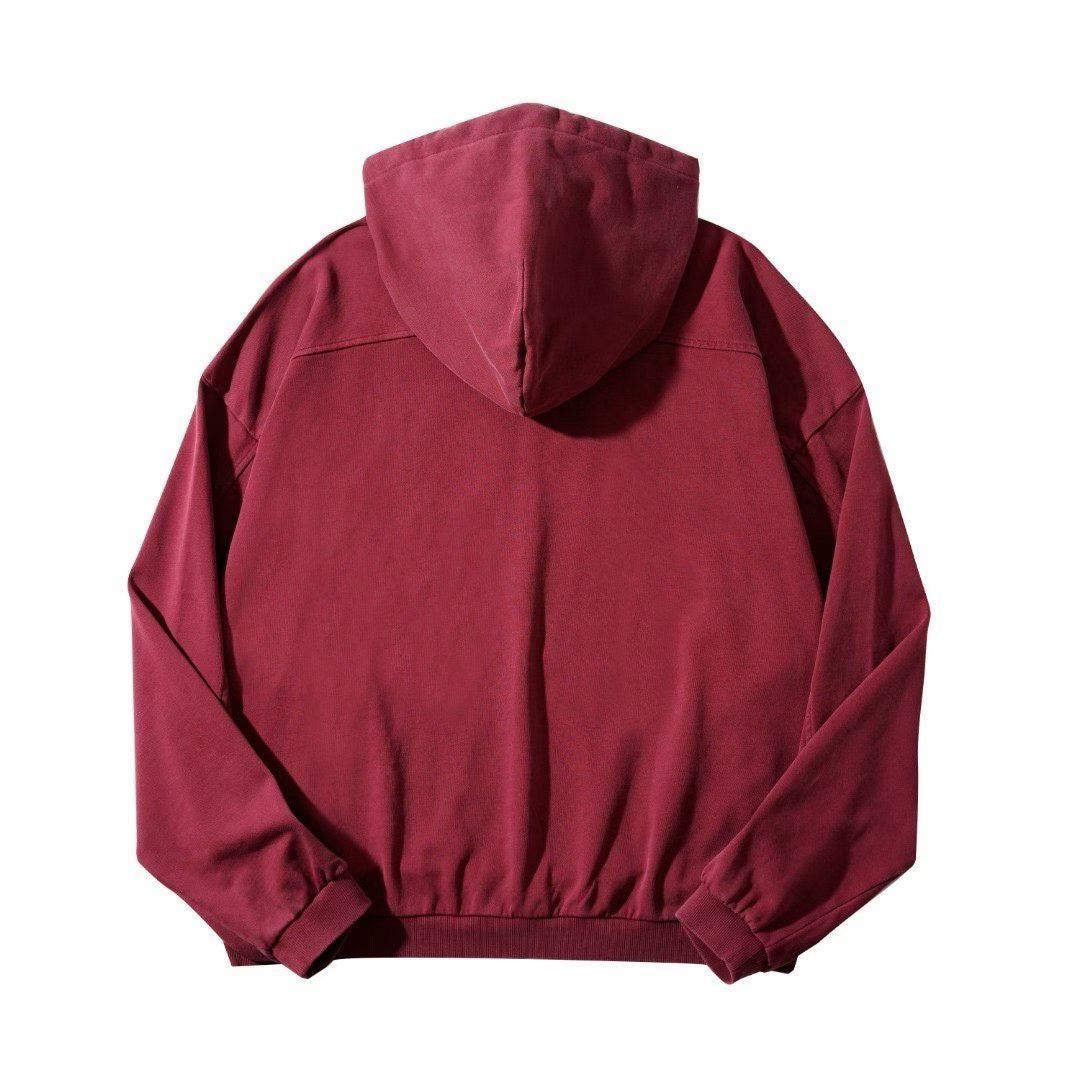 Cropped Zip-Up Hoodie with Scattered Mandala Embroidery