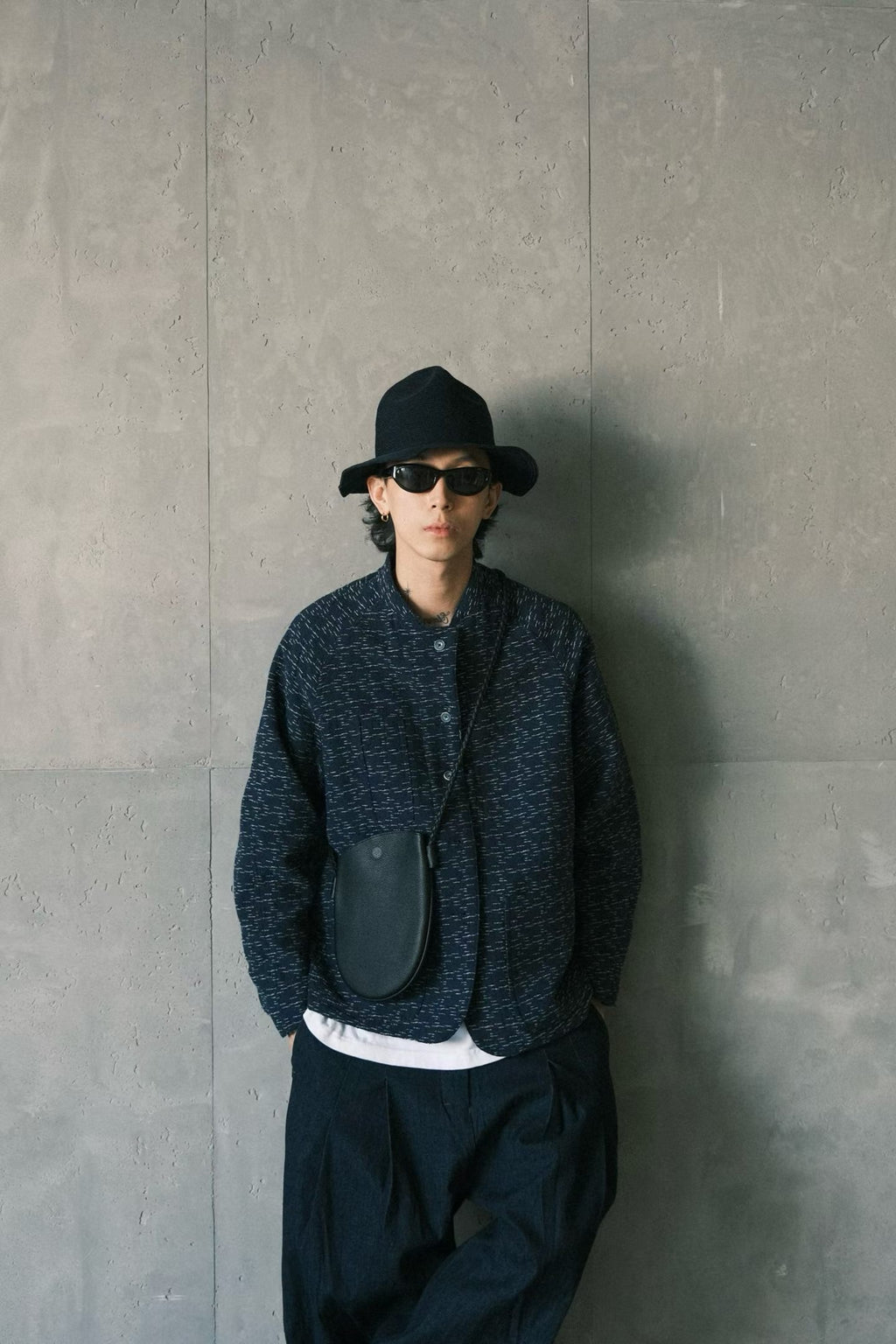 Navy Kasuri-Style Textured Coat