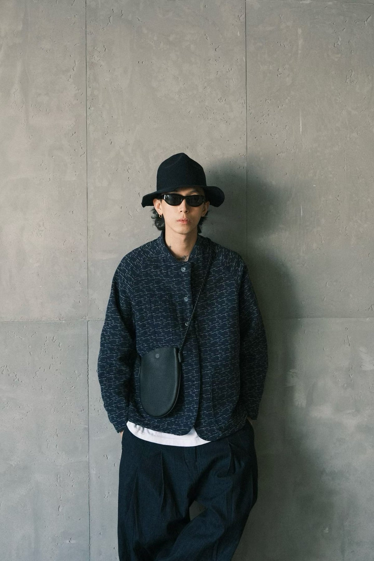 Navy Kasuri-Style Textured Coat