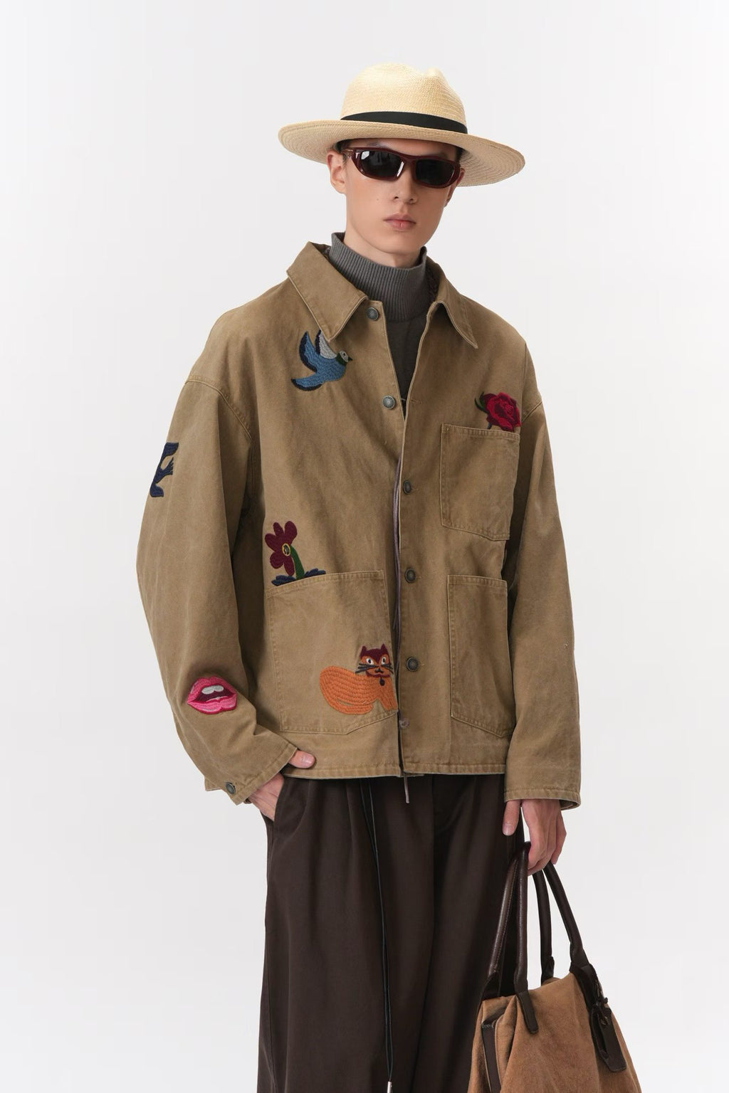 Multi-Patch Embroidered Chore Jacket – Playful Icon Workwear Coat