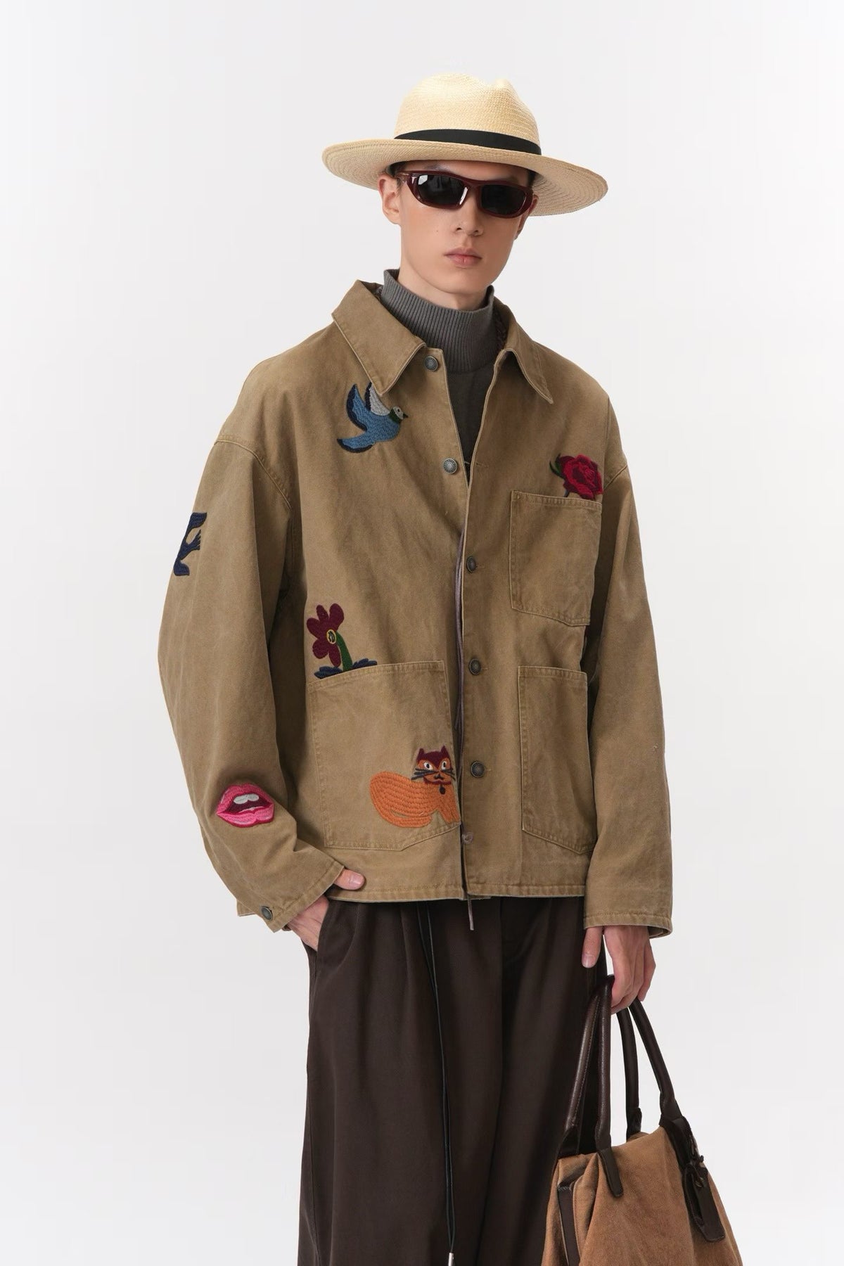 Multi-Patch Embroidered Chore Jacket – Playful Icon Workwear Coat