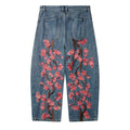 Cherry Blossom Embroidered Wide-Leg Jeans – Floral Branch Baggy Denim Pants