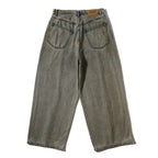 Wide-Leg Washed Denim Jeans with Hand-Embroidered Pocket