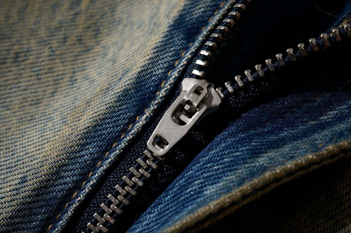 Wide-Leg Washed Denim Jeans with Hand-Embroidered Pocket